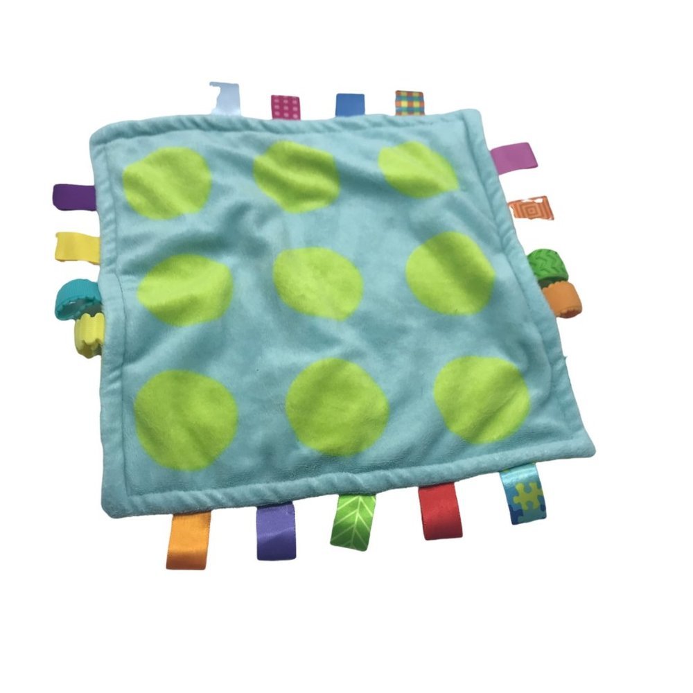 Taggies Lovey Security Blanket Polka Dot Blue‎ Green Tags 12" x 12"